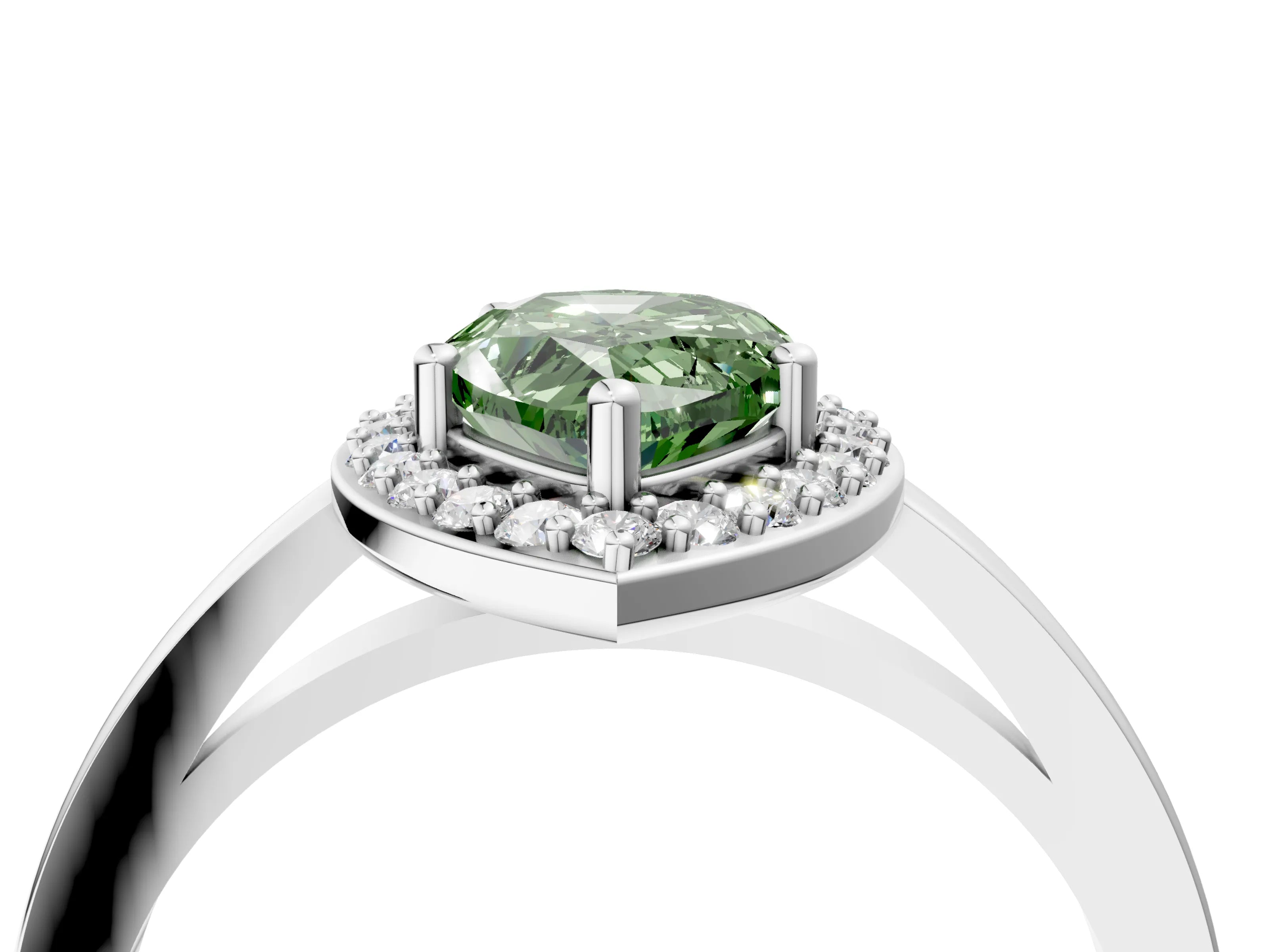 White gold Fancy Green Pear Cut Halo Diamond Ring with Solitaire Band and Prong Setting_28