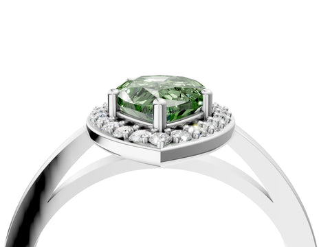 White gold Fancy Green Pear Cut Halo Diamond Ring with Solitaire Band and Prong Setting_28