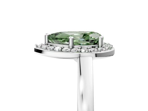 White gold Fancy Green Pear Cut Halo Diamond Ring with Solitaire Band and Prong Setting_29