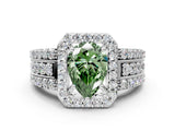 White gold Fancy Green Pear Cut Halo Diamond Ring with Split Shank and Four-Prong Setting_118