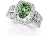 White gold Fancy Green Pear Cut Halo Diamond Ring with Split Shank and Four-Prong Setting_119