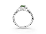 White gold Fancy Green Pear Cut Halo Diamond Solitaire with Filigree Band and Four-Prong Setting_3