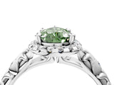 White gold Fancy Green Pear Cut Halo Diamond Solitaire with Filigree Band and Four-Prong Setting_4