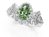 White gold Fancy Green Pear Cut Halo Diamond Split Shank Engagement Ring with Four-Prong Setting_1