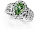 White gold Fancy Green Pear Cut Halo Diamond Split Shank Ring with Prong Setting_1