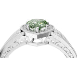 White gold Fancy Green Pear Cut Halo Diamond Split Shank Ring with Prong Setting_4