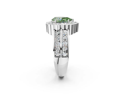 White gold Fancy Green Pear Cut Halo Diamond Split Shank Ring with Scalloped Prong Setting_14