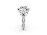White gold Fancy Green Pear Cut Halo Milgrain Diamond Engagement Ring with Leaf Band and Four-Prong Setting_2