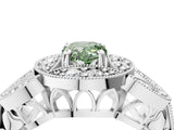White gold Fancy Green Pear Cut Halo Milgrain Diamond Engagement Ring with Leaf Band and Four-Prong Setting_4