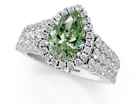 White gold Fancy Green Pear Cut Halo Pavé Diamond Engagement Ring with Split Shank and Four-Prong Setting_4