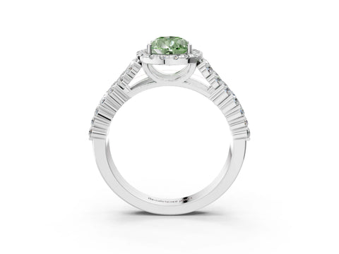 White gold Fancy Green Pear Cut Halo Pavé Diamond Engagement Ring with Split Shank and Four-Prong Setting_6