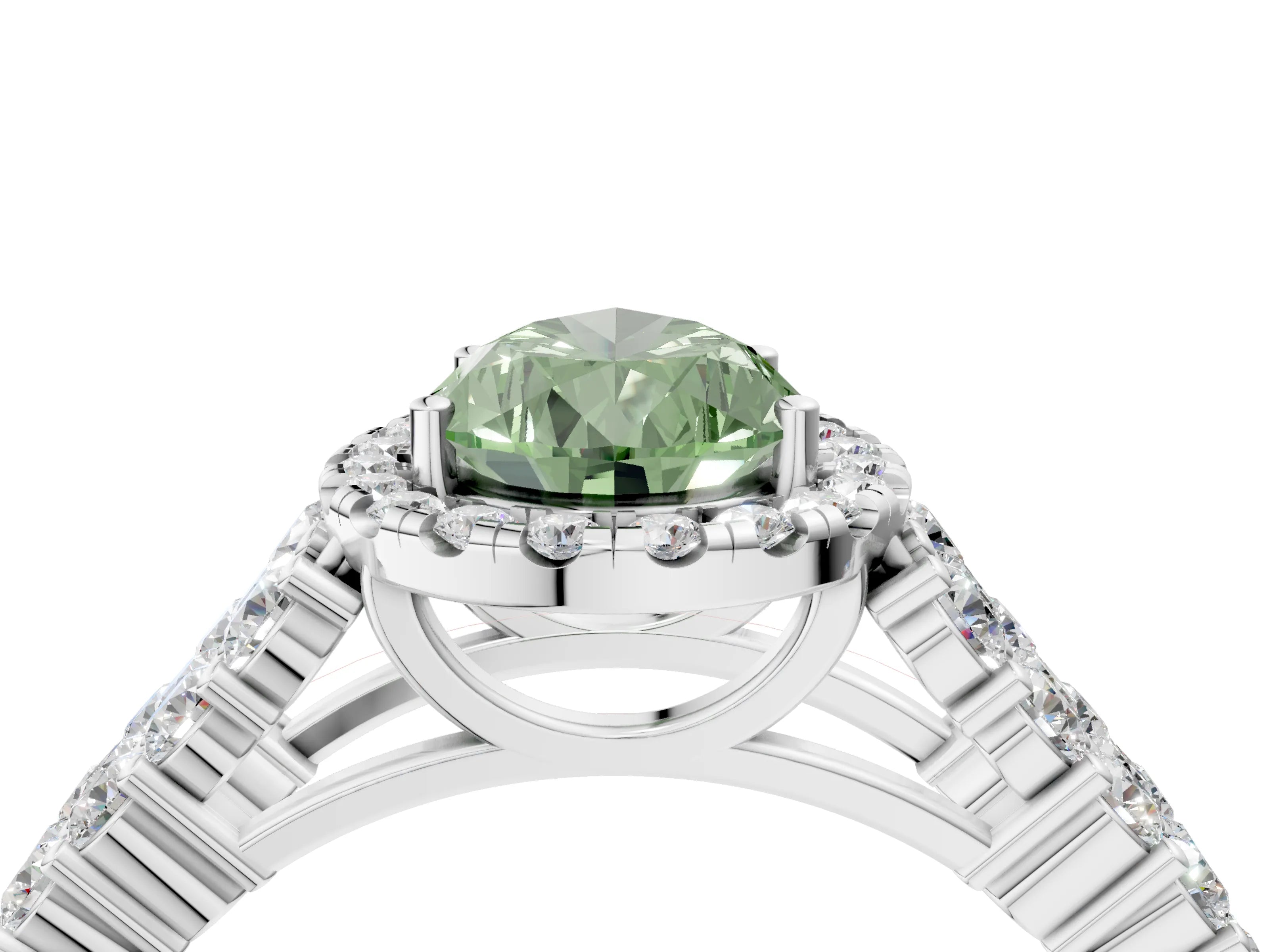 White gold Fancy Green Pear Cut Halo Pavé Diamond Engagement Ring with Split Shank and Four-Prong Setting_7