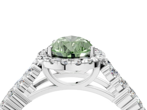 White gold Fancy Green Pear Cut Halo Pavé Diamond Engagement Ring with Split Shank and Four-Prong Setting_7