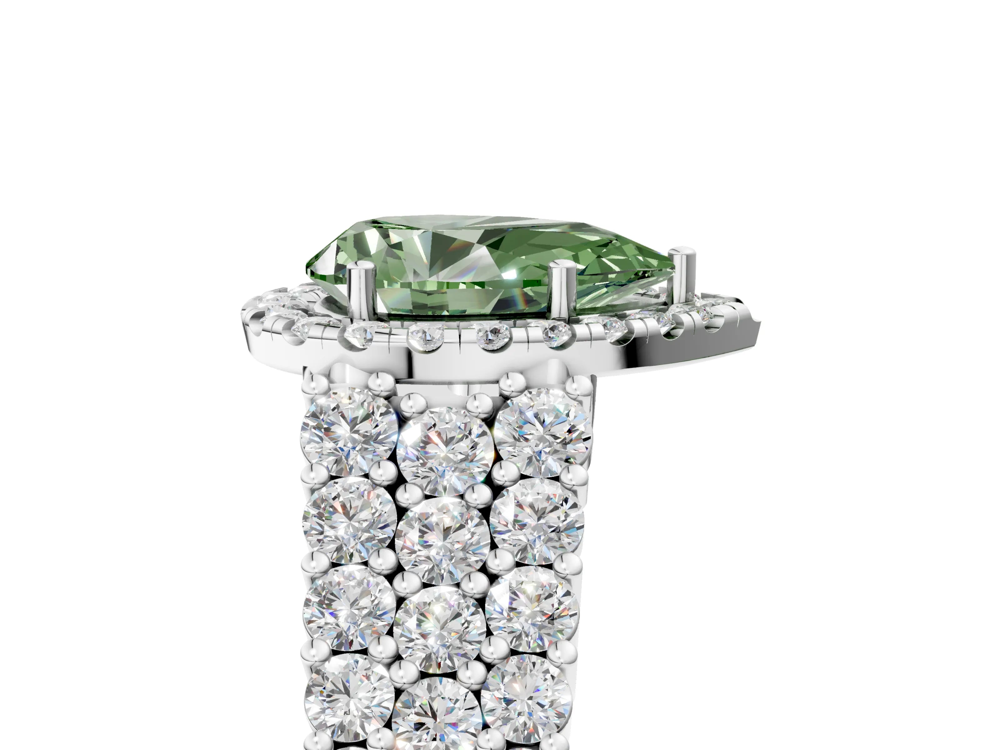 White gold Fancy Green Pear Cut Halo Pavé Diamond Engagement Ring with Split Shank and Four-Prong Setting_8