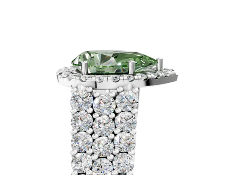 White gold Fancy Green Pear Cut Halo Pavé Diamond Engagement Ring with Split Shank and Four-Prong Setting_8