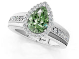 White gold Fancy Green Pear  Cut Halo Pave Band Four-Prong Ring_50