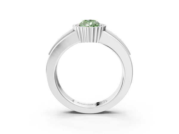 Platinum Fancy Green Pear  Cut Halo Pave Band Four-Prong Ring