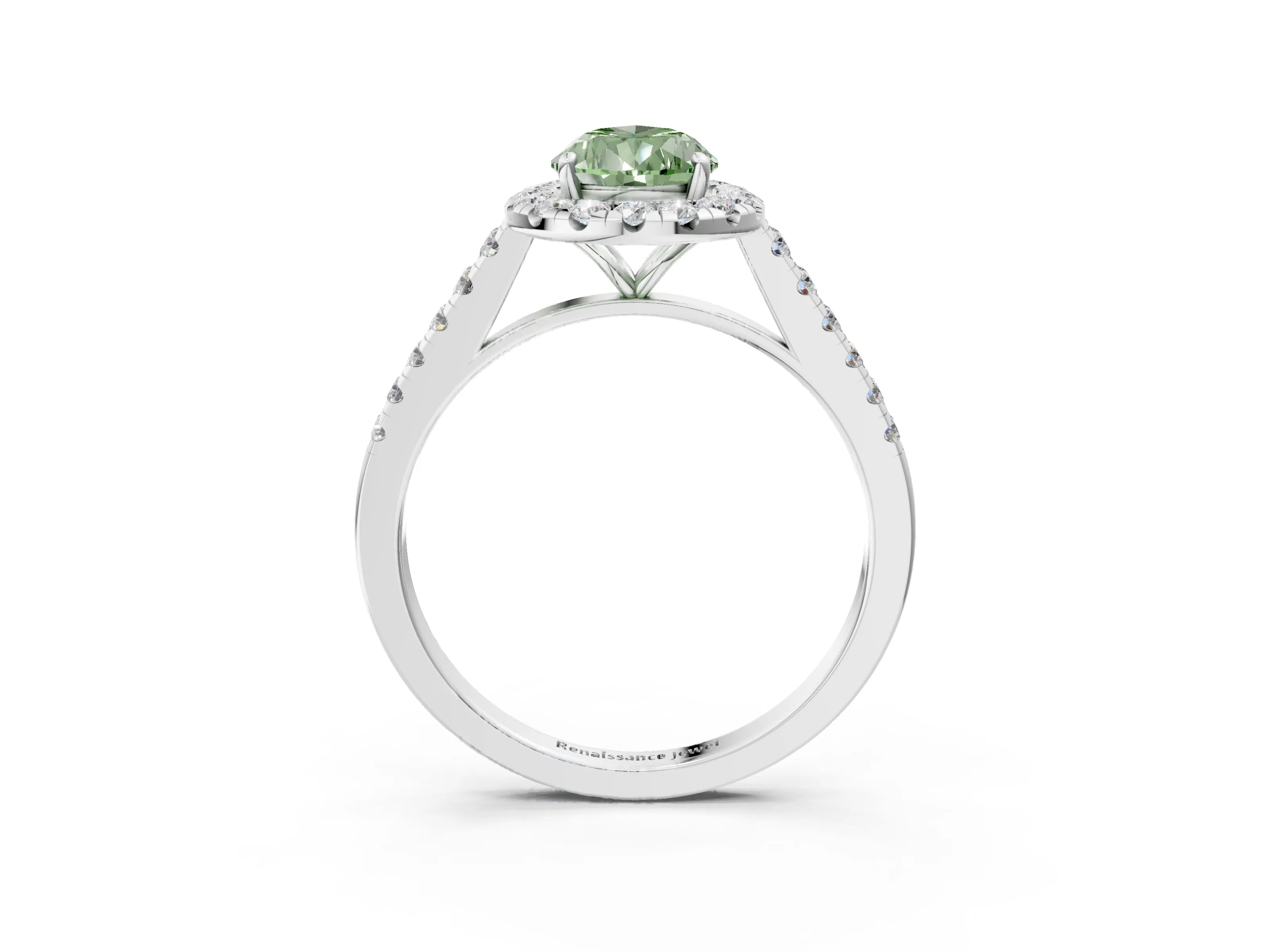 White gold Fancy Green Pear Cut Halo Pave Diamond Engagement Ring with Four-Prong Setting_3