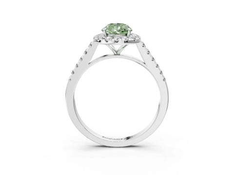 White gold Fancy Green Pear Cut Halo Pave Diamond Engagement Ring with Four-Prong Setting_3