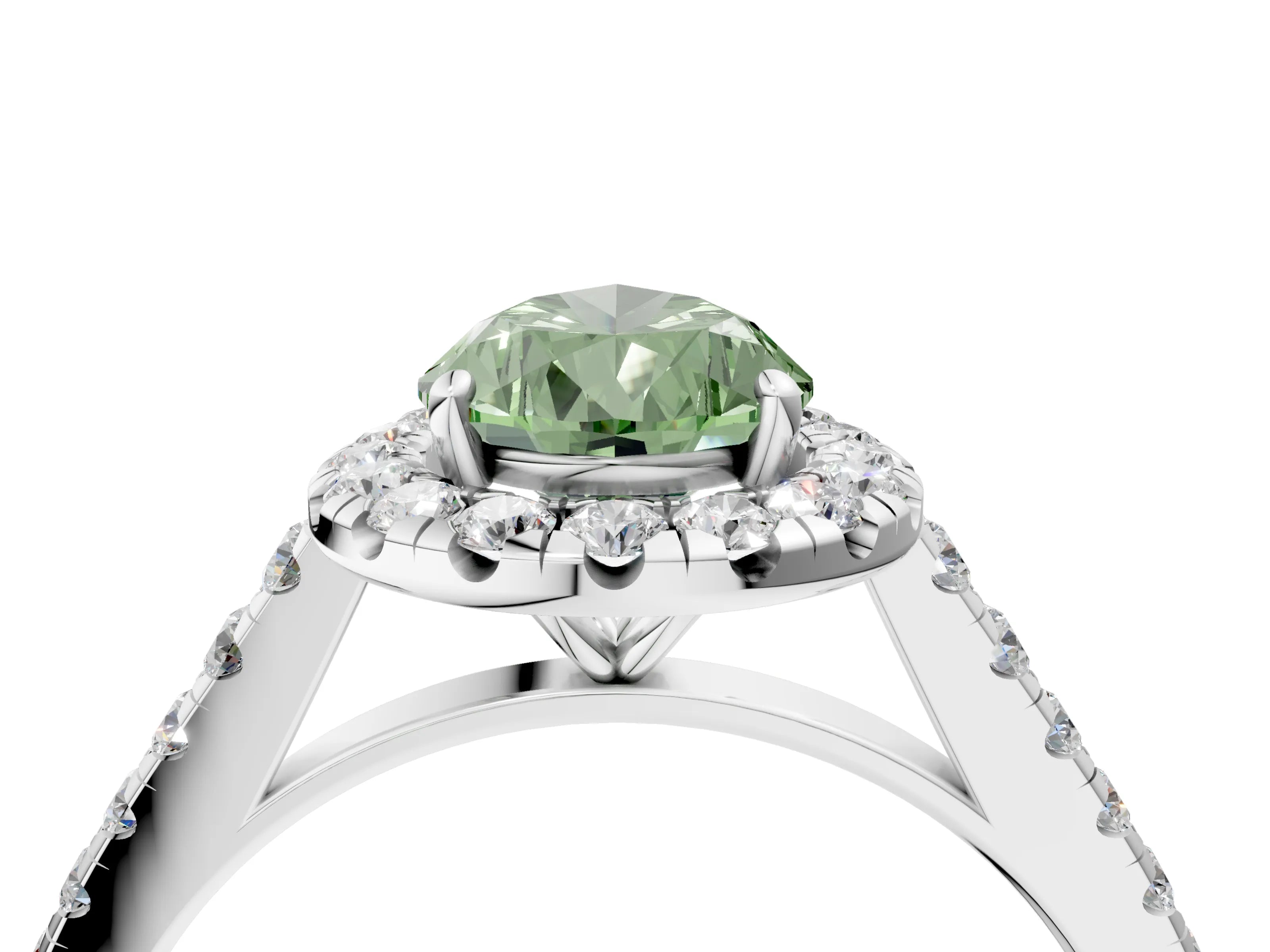 White gold Fancy Green Pear Cut Halo Pave Diamond Engagement Ring with Four-Prong Setting_4