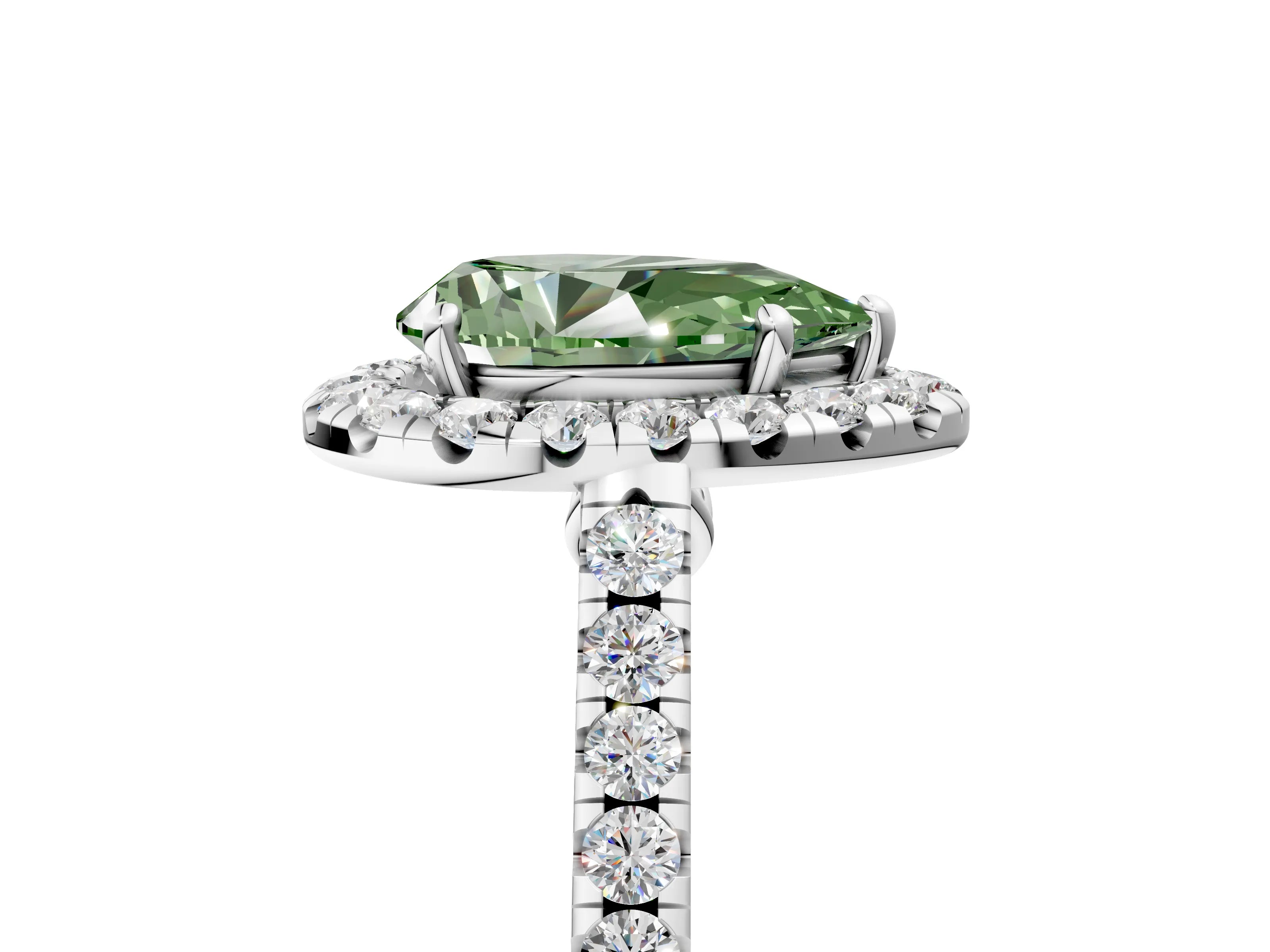 White gold Fancy Green Pear Cut Halo Pave Diamond Engagement Ring with Four-Prong Setting_5