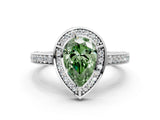 White gold Fancy Green Pear  Cut Halo Pave Split Shank Prong Setting Ring_32