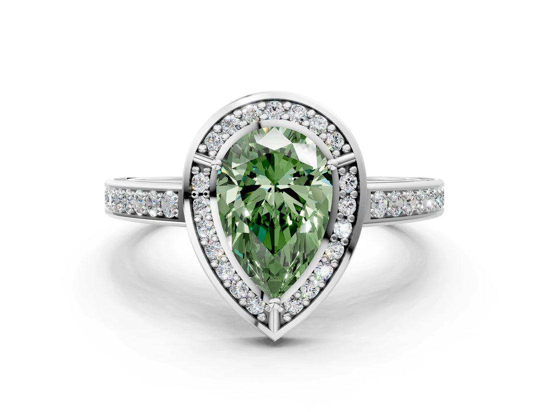 White gold Fancy Green Pear  Cut Halo Pave Split Shank Prong Setting Ring_32