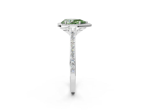 White gold Fancy Green Pear Cut Halo Round Diamond Pavé Band with Four-Prong Setting_17