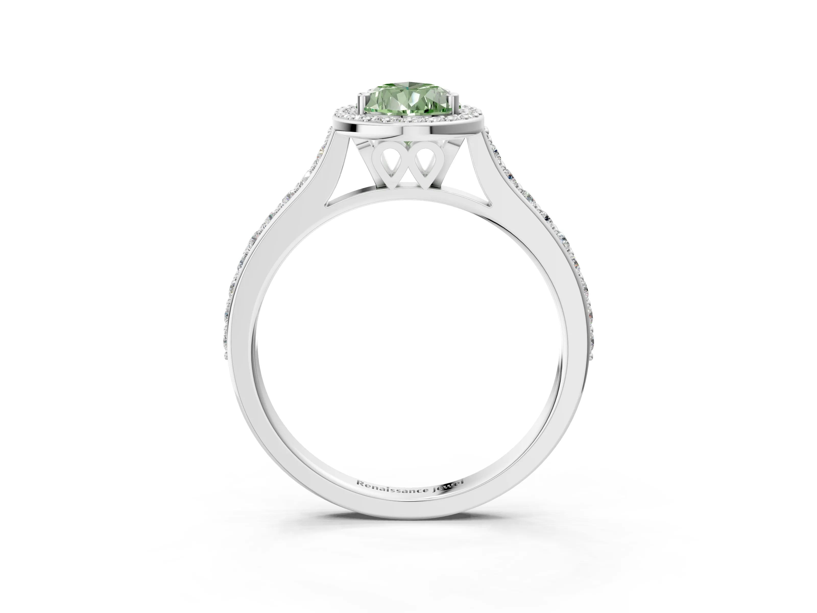 White gold Fancy Green Pear Cut Halo Round Diamond Pavé Band with Four-Prong Setting_18