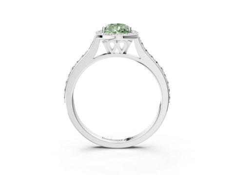 White gold Fancy Green Pear Cut Halo Round Diamond Pavé Band with Four-Prong Setting_18