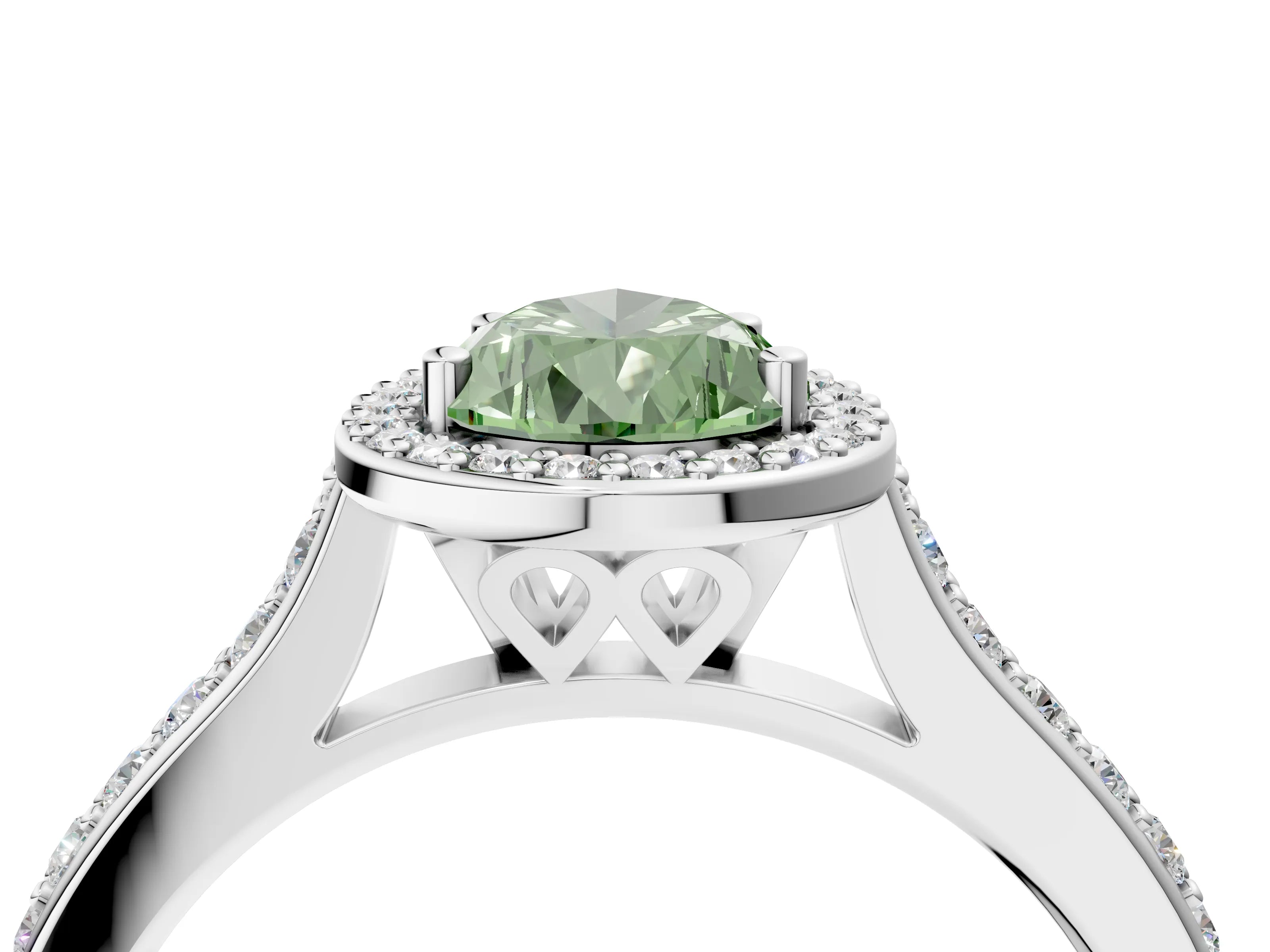 White gold Fancy Green Pear Cut Halo Round Diamond Pavé Band with Four-Prong Setting_19