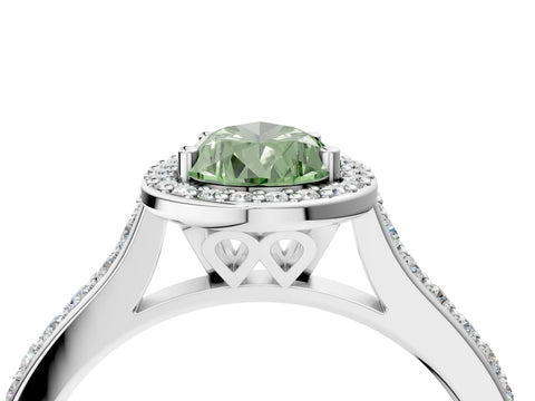 White gold Fancy Green Pear Cut Halo Round Diamond Pavé Band with Four-Prong Setting_19