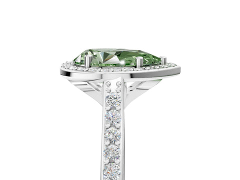 White gold Fancy Green Pear Cut Halo Round Diamond Pavé Band with Four-Prong Setting_20