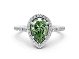 White gold Fancy Green Pear Cut Halo Round Diamond Pavé Band with Four-Prong Setting_21