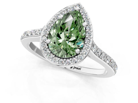 White gold Fancy Green Pear Cut Halo Round Diamond Pavé Band with Four-Prong Setting_22