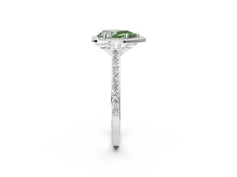 White gold Fancy Green Pear Cut Halo Round Diamond Pavé Band with Four-Prong Setting_24
