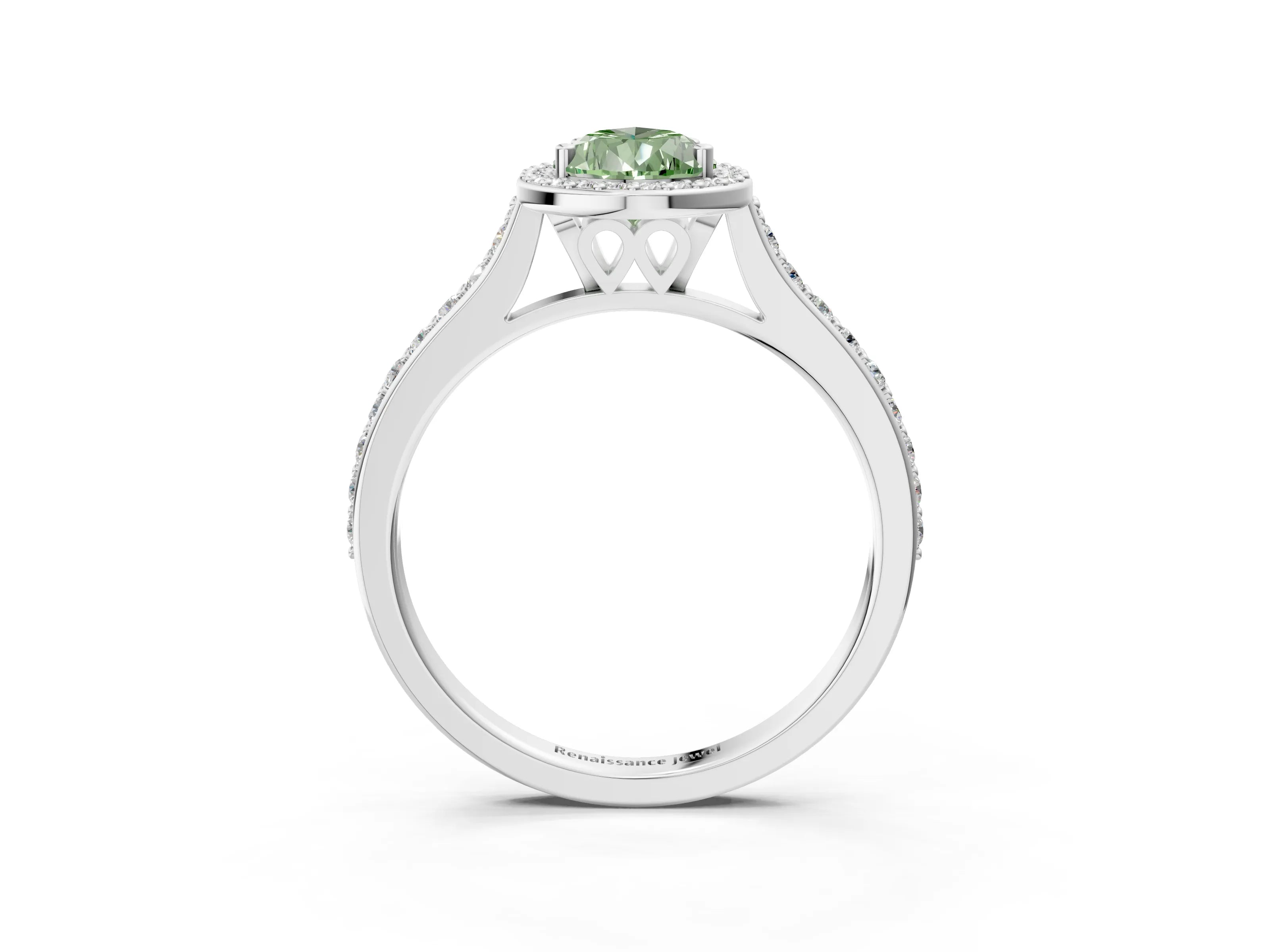 White gold Fancy Green Pear Cut Halo Round Diamond Pavé Band with Four-Prong Setting_25