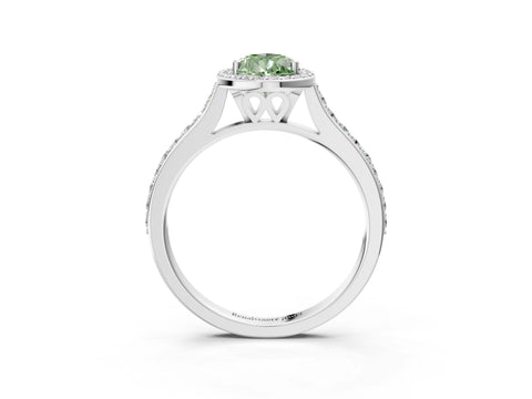 White gold Fancy Green Pear Cut Halo Round Diamond Pavé Band with Four-Prong Setting_25