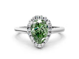 White gold Fancy Green Pear Cut Halo Round Diamond Solitaire Engagement Ring with Pave Band and Four-Prong Setting_24