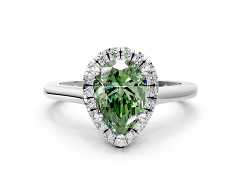 White gold Fancy Green Pear Cut Halo Round Diamond Solitaire Engagement Ring with Pave Band and Four-Prong Setting_24