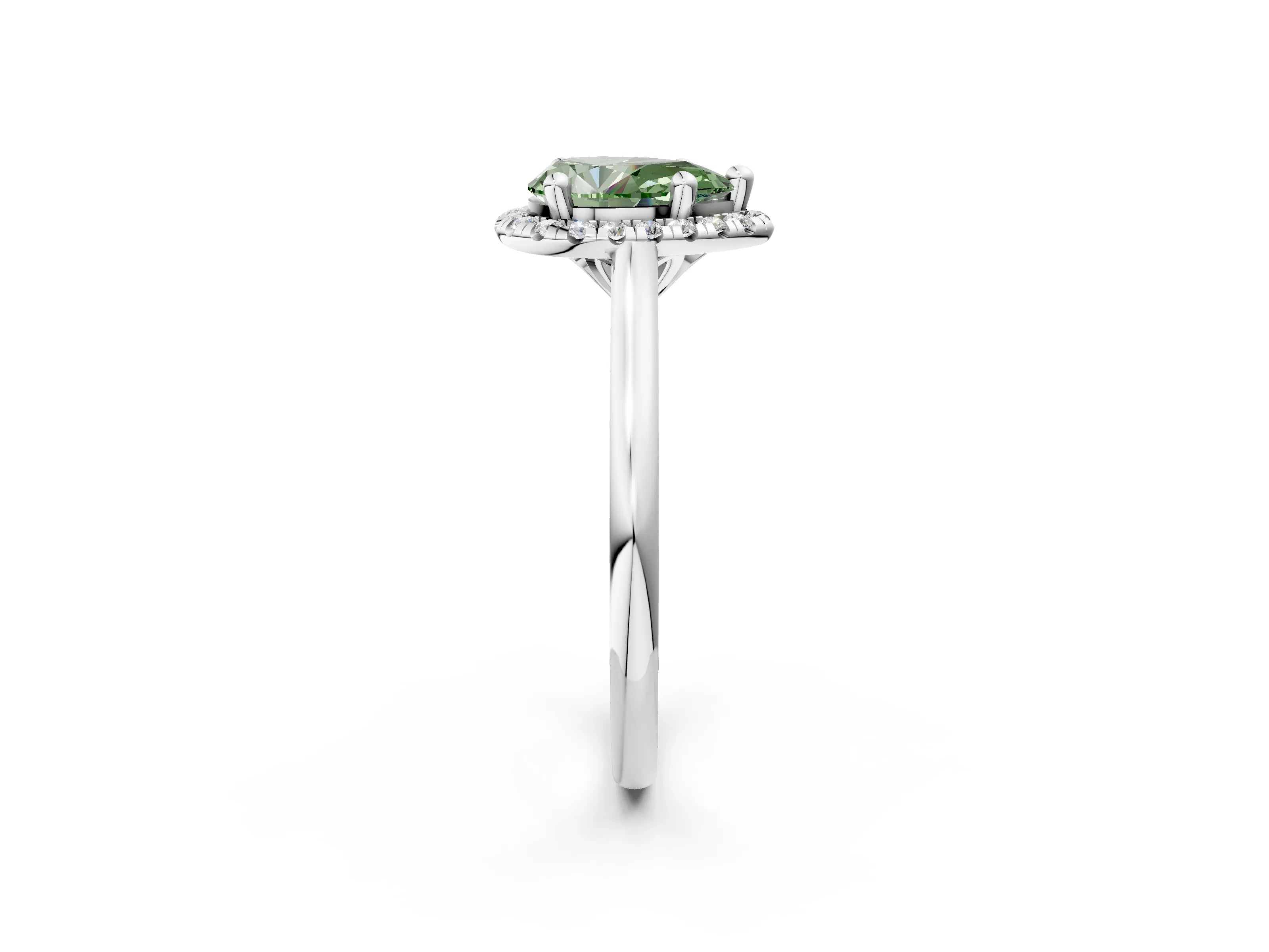 White gold Fancy Green Pear Cut Halo Round Diamond Solitaire Engagement Ring with Pave Band and Four-Prong Setting_27