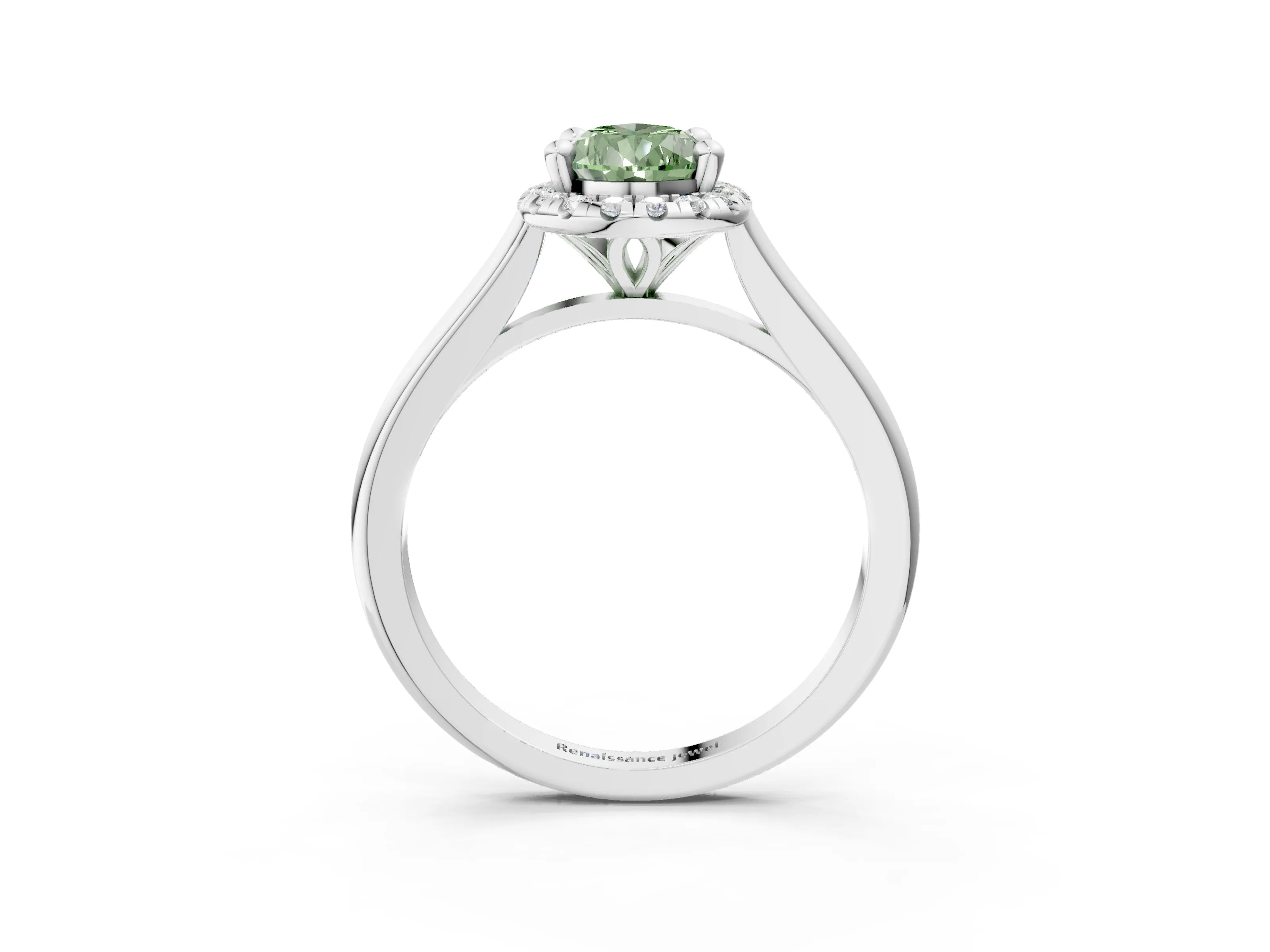 White gold Fancy Green Pear Cut Halo Round Diamond Solitaire Engagement Ring with Pave Band and Four-Prong Setting_27