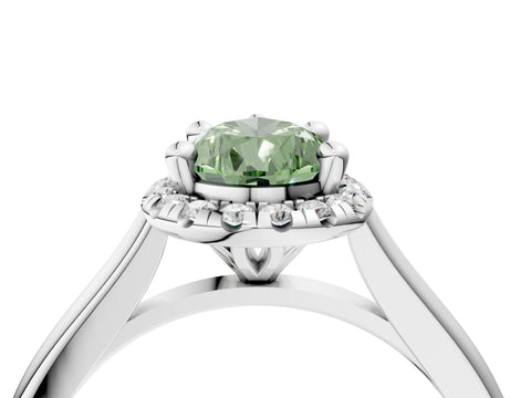 White gold Fancy Green Pear Cut Halo Round Diamond Solitaire Engagement Ring with Pave Band and Four-Prong Setting_28