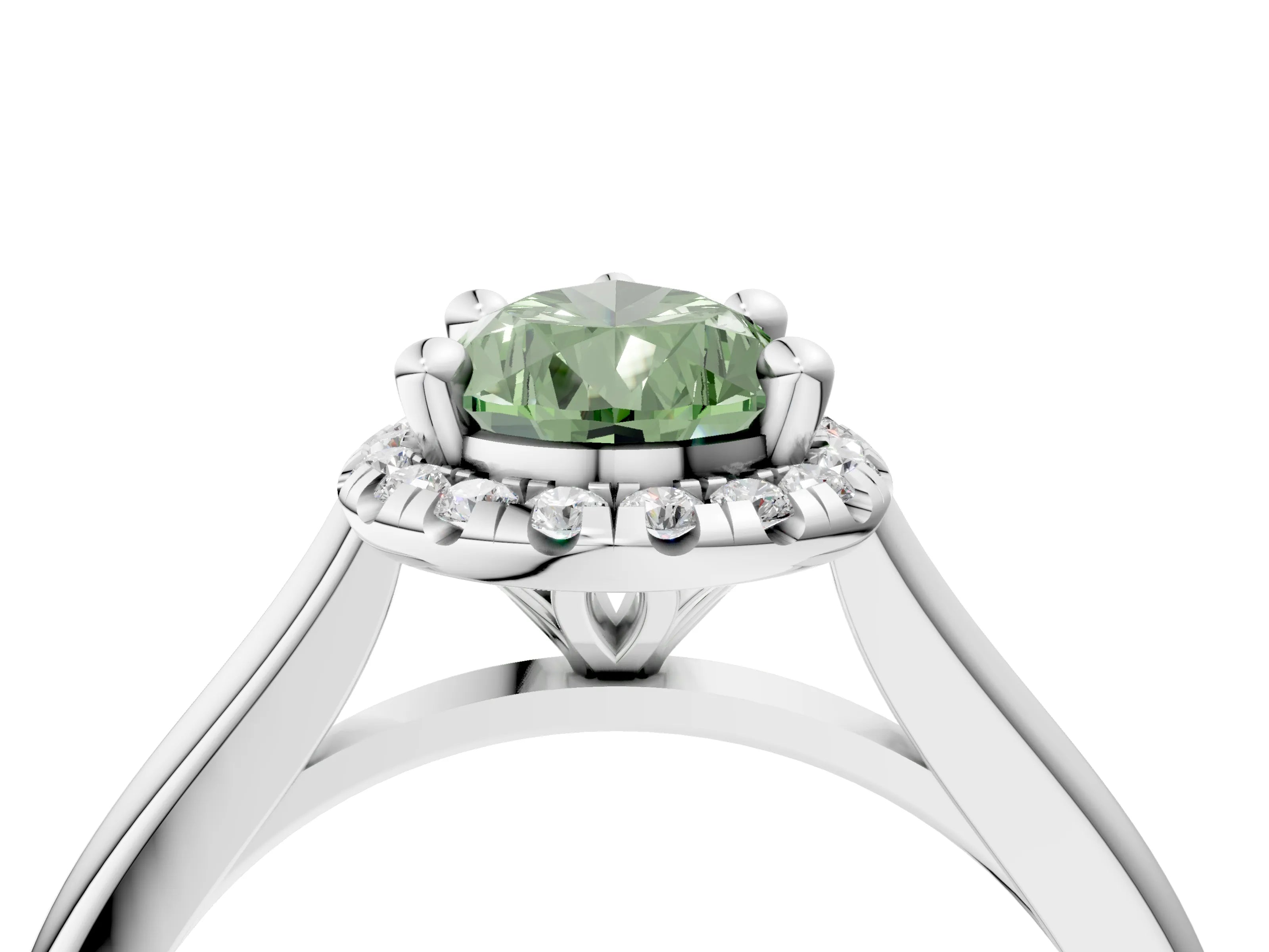 White gold Fancy Green Pear Cut Halo Round Diamond Solitaire Engagement Ring with Pave Band and Four-Prong Setting_28