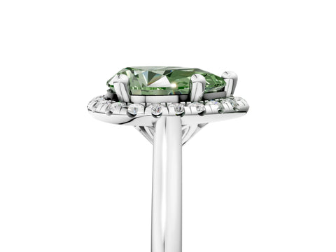 White gold Fancy Green Pear Cut Halo Round Diamond Solitaire Engagement Ring with Pave Band and Four-Prong Setting_5