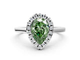 White gold Fancy Green Pear Cut Halo Round Diamond Solitaire Ring with Pavé Band and Four-Prong Setting_12