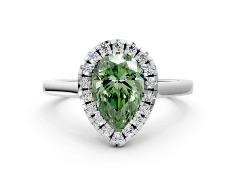 White gold Fancy Green Pear Cut Halo Round Diamond Solitaire Ring with Pavé Band and Four-Prong Setting_12