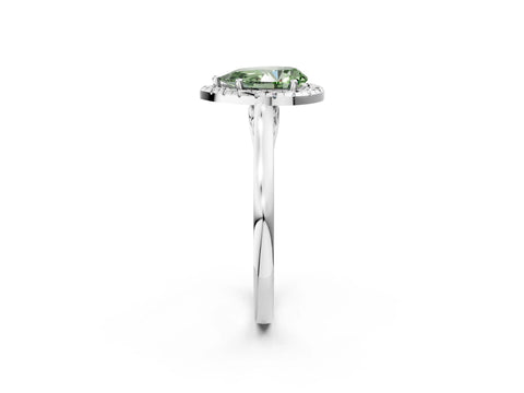 White gold Fancy Green Pear Cut Halo Round Diamond Solitaire Ring with Pavé Band and Four-Prong Setting_14