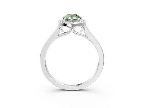 White gold Fancy Green Pear Cut Halo Round Diamond Solitaire Ring with Pavé Band and Four-Prong Setting_15