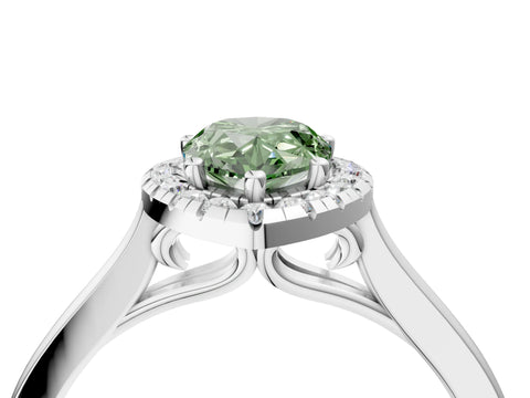 White gold Fancy Green Pear Cut Halo Round Diamond Solitaire Ring with Pavé Band and Four-Prong Setting_16